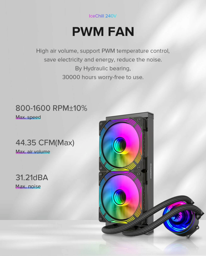 GameMax CPU Liquid Cooler lceChill 240V Black