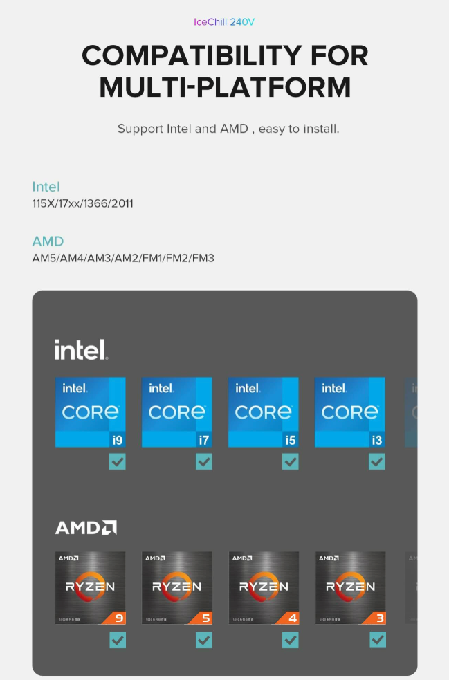 GameMax CPU Liquid Cooler lceChill 240V Black