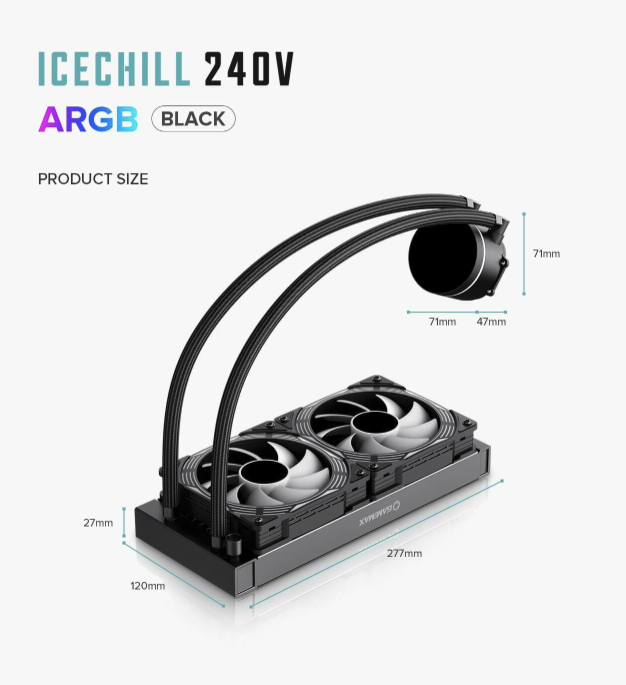 GameMax CPU Liquid Cooler lceChill 240V Black