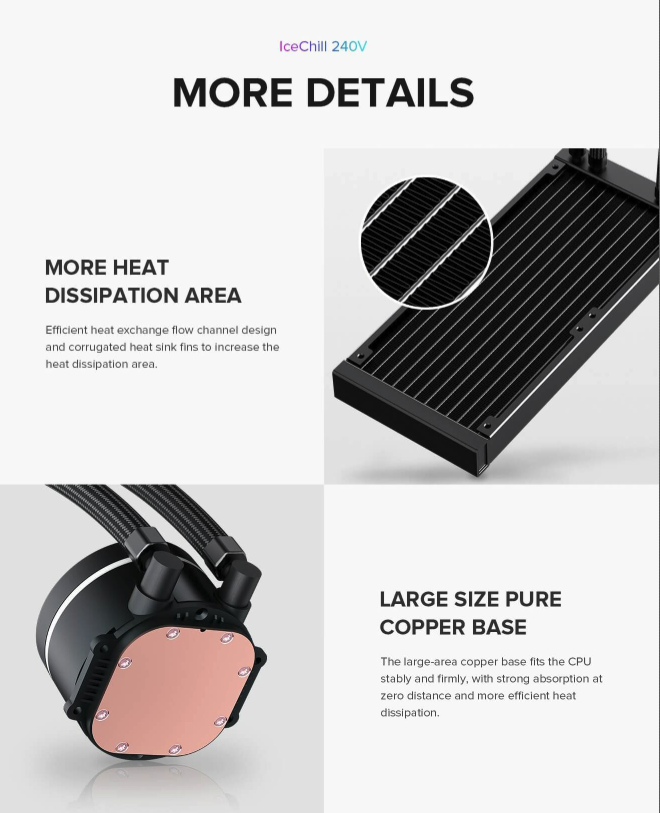 GameMax CPU Liquid Cooler lceChill 240V Black